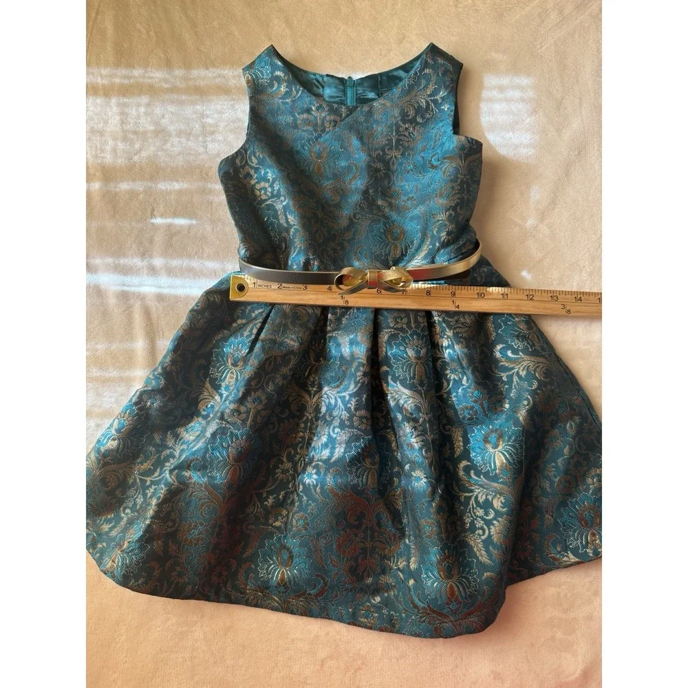 Childrens Place Green And Gold Party Dress With Cutouts & Gold Belt Size 6X